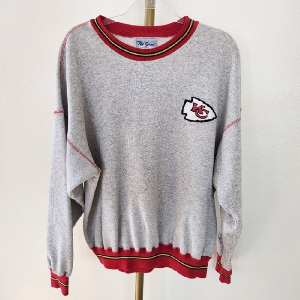 Size XL Gray Red Vintage The Game Kansas City Chiefs Crewneck Sweatshirt Unisex
